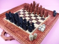 Chess, Checkers & Backgammon Set - 3 1/2" King, Hand Carved, Wooden