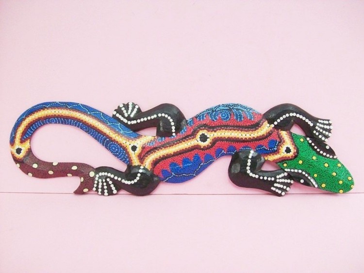 Colorful Gecko Lizard, Hand Carved And Colored From Wood
