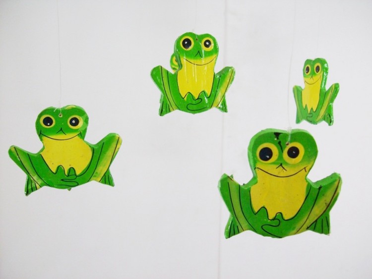 Frog Shaped And Colored Wind Chime, Hand Carved From Wood