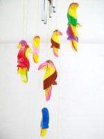 Parrot Bird Shaped And Colored Wind Chime, Hand Carved From Wood