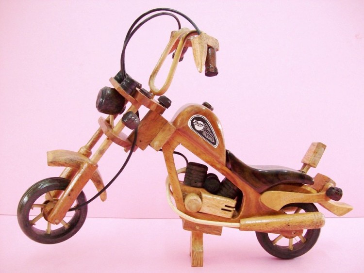 Miniature Harley-Davidson Motorcycle, Hand Carved, Wooden