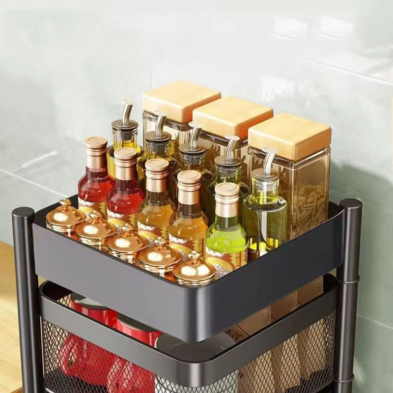 Chariot(étagère) en métal Panier à légumes rotatif multicouche Organisateur mobile