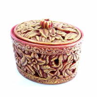 Handcrafted, Oval Shaped, Red And Gold Colored Jewelry Box 