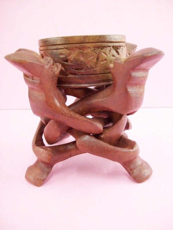 Hand Carved And Colored Wooden Humanoid Themed Ashtray