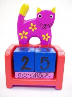 Hand Carved And Colored Purple Cat Themed Perpetual Calendar