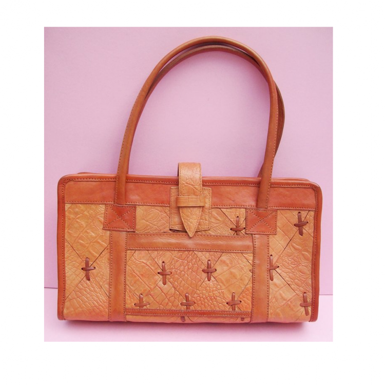 Shades Of Brown Ladies' Handbag, Hand Stitched, Genuine Leather
