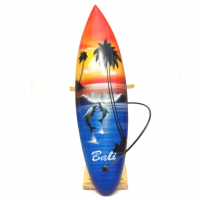 Hand Carved And Painted - Miniature Surfboard With Brown Stand