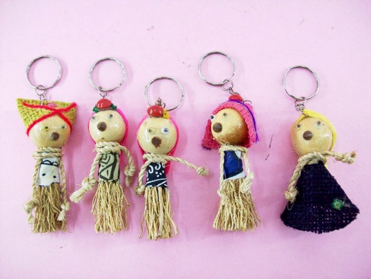 Humanoid Themed Key Chains, Handcrafted From Wood & Rattan