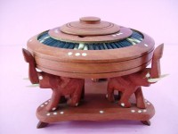 Hand Carved And Colored Wooden Elephant Themed Ashtray